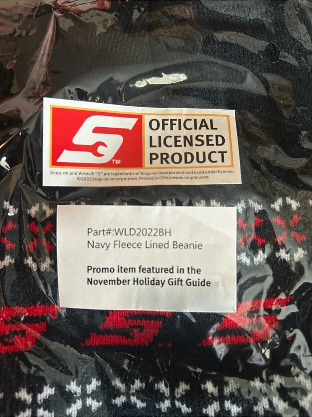 Official Licensed Navy Fleece-Lined Beanie with Red and White Pattern